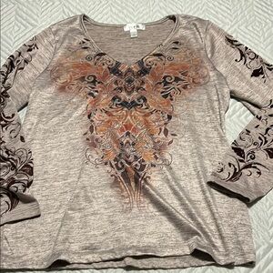 Women's Beige and Brown Patterned Top
